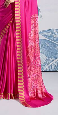 Pink satin poly silk printed all-seasons-sarees 3
