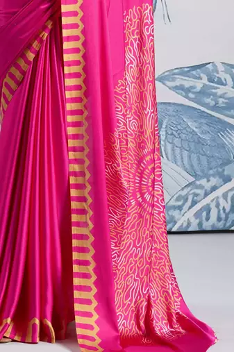 Pink satin poly silk printed all-seasons-sarees
