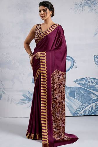 Purple satin poly silk printed all-seasons-sarees