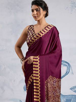 Purple satin poly silk printed all-seasons-sarees 2
