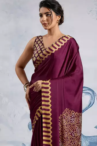 Purple satin poly silk printed all-seasons-sarees