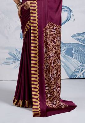 Purple satin poly silk printed all-seasons-sarees 3