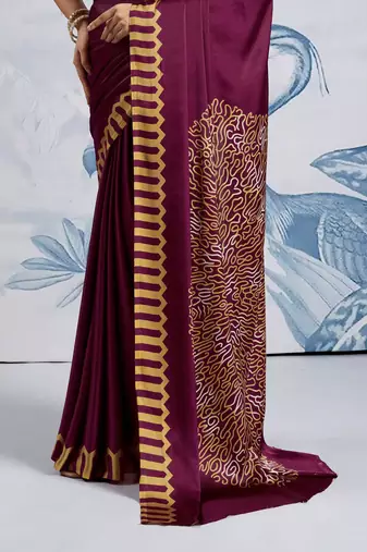 Purple satin poly silk printed all-seasons-sarees