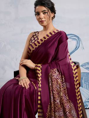 Purple satin poly silk printed all-seasons-sarees 4