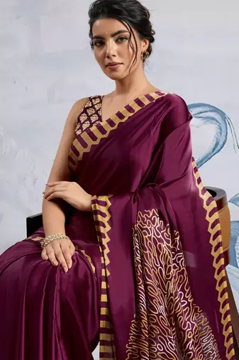 Purple satin poly silk printed all-seasons-sarees