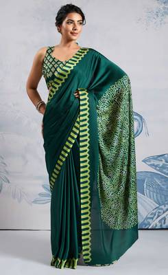 Dark green satin poly silk printed bollywood-sarees 1