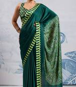 Dark green satin poly silk printed bollywood-sarees
