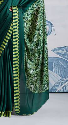 Dark green satin poly silk printed bollywood-sarees 3