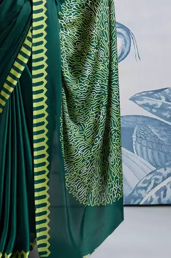 Dark green satin poly silk printed bollywood-sarees