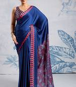 Navy blue satin poly silk printed bollywood-sarees