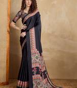 Black faux crepe printed party-wear-sarees