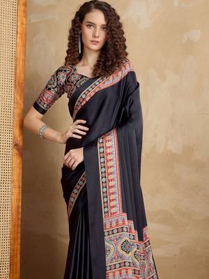 Black faux crepe printed party-wear-sarees 2