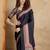 Black faux crepe printed party-wear-sarees