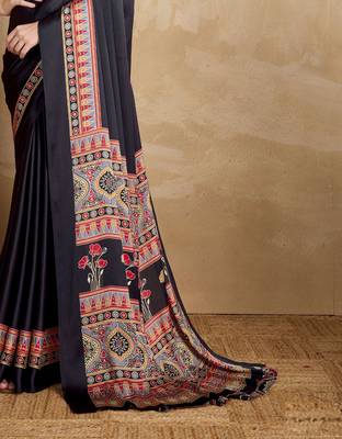 Black faux crepe printed party-wear-sarees 3