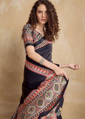 Black faux crepe printed party-wear-sarees 4