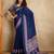 Navy blue faux crepe printed party-wear-sarees
