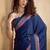 Navy blue faux crepe printed party-wear-sarees
