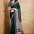 Dark green faux crepe printed party-wear-sarees