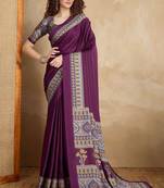 Purple faux crepe printed party-wear-sarees
