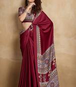Maroon faux crepe printed patola-saris