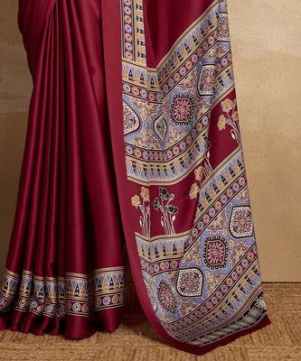 Maroon faux crepe printed patola-saris 3