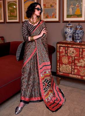 Multicolor faux crepe printed patola-saris 1