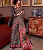Multicolor faux crepe printed patola-saris