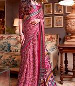 Pink faux crepe printed patola-saris