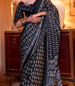 Black satin poly silk printed patola-saris