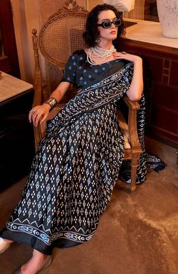 Black satin poly silk printed patola-saris 2
