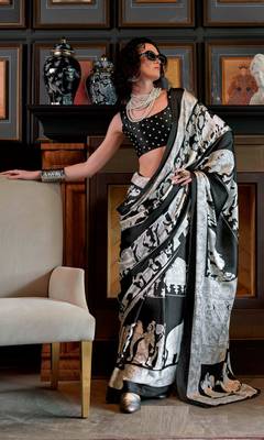 Black satin poly silk printed satin-sarees 1