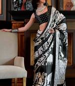 Black satin poly silk printed satin-sarees