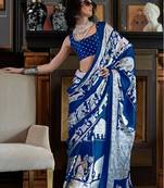 Blue satin poly silk printed satin-sarees