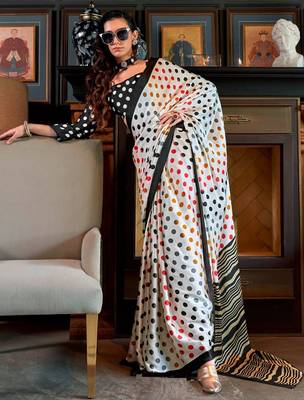 White satin poly silk printed party-wear-sarees 1