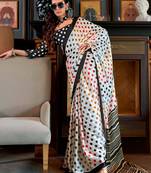 White satin poly silk printed party-wear-sarees