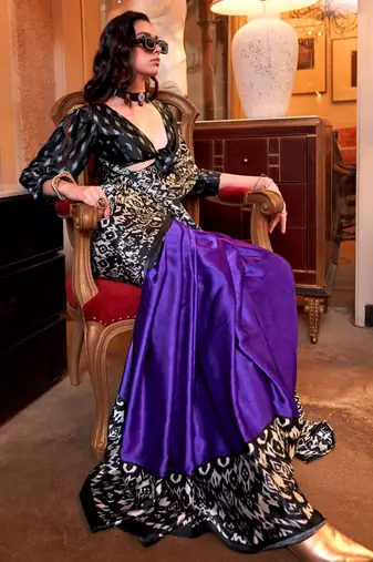 Black satin poly silk printed party-wear-sarees
