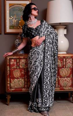 Black faux crepe printed party-wear-sarees 1