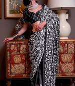 Black faux crepe printed party-wear-sarees