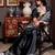 Black faux crepe printed party-wear-sarees