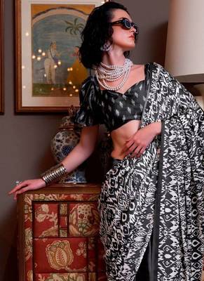 Black faux crepe printed party-wear-sarees 3
