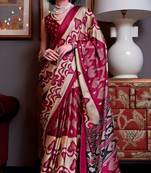 Maroon faux crepe printed party-wear-sarees