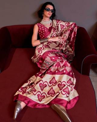 Maroon faux crepe printed party-wear-sarees 2