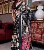 Black faux crepe printed party-wear-sarees