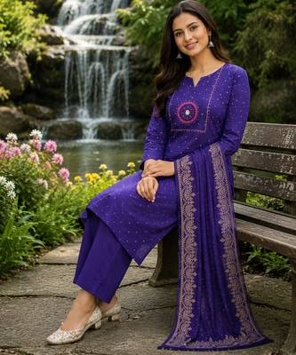 Beautiful purple kurti with plazzo and dupatta 1
