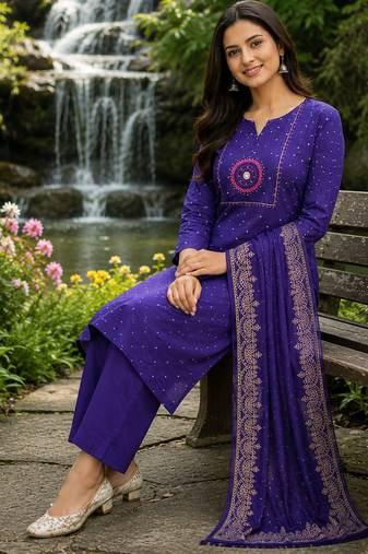 Beautiful purple kurti with plazzo and dupatta