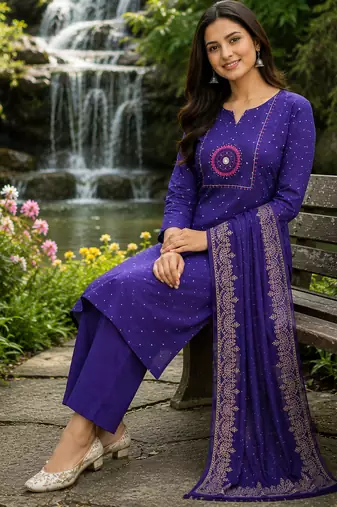 Beautiful purple kurti with plazzo and dupatta