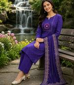 Beautiful purple kurti with plazzo and dupatta