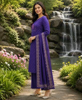 Beautiful purple kurti with plazzo and dupatta 2