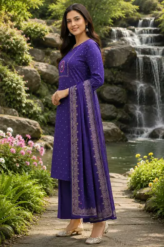 Beautiful purple kurti with plazzo and dupatta