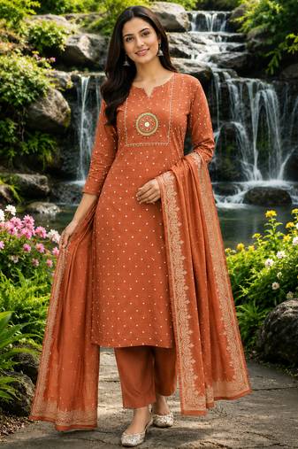 Beautiful rust kurti with plazzo and dupatta
